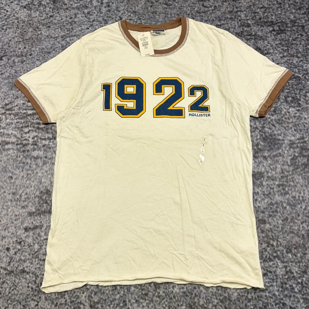 NWT VTG Hollister 1922 Ringer Shirt Mens Large White Brown Surf Preppy Y2K